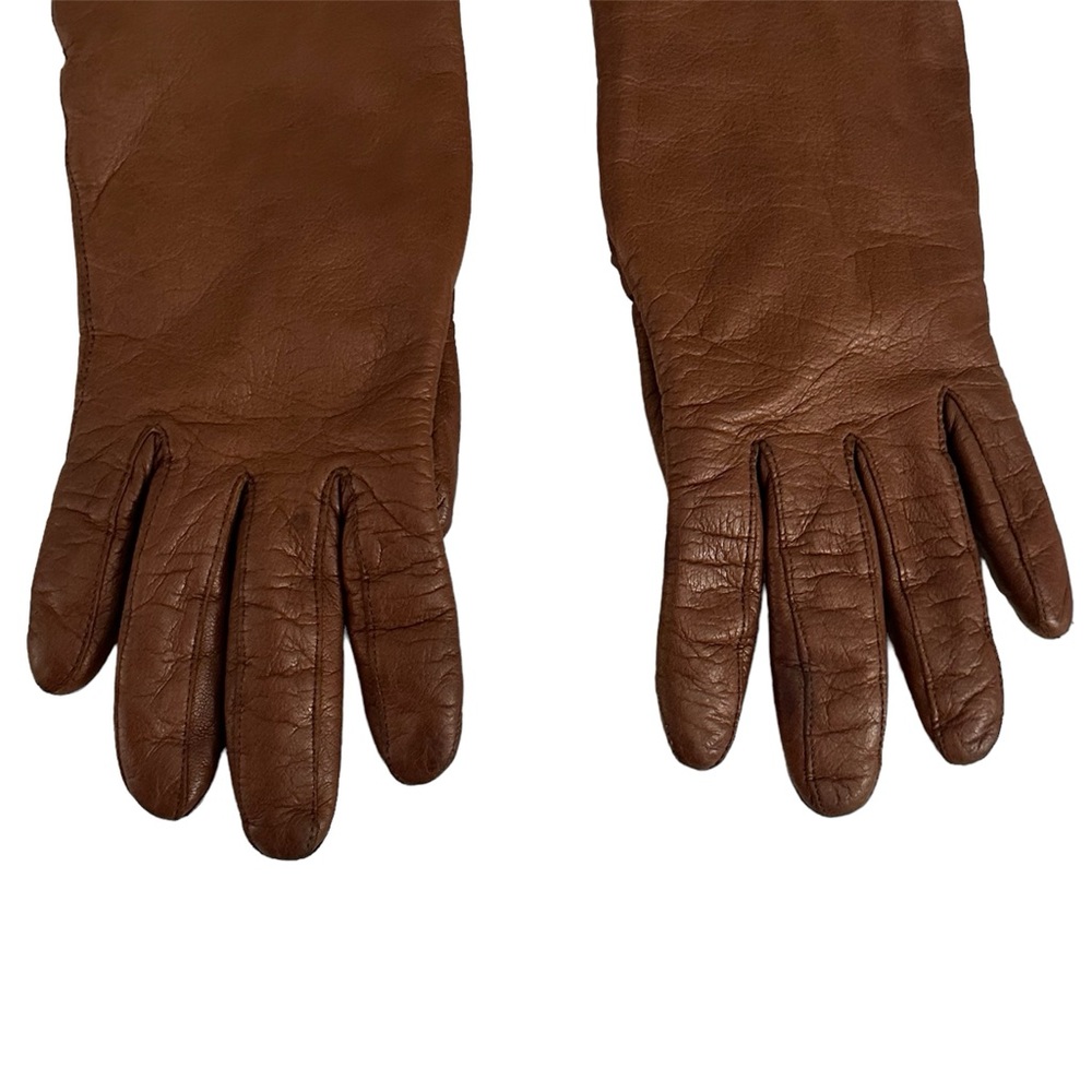 Vintage Aris Cashmere-Lined Brown Leather Gloves Size 6.5 - Picture 3 of 5